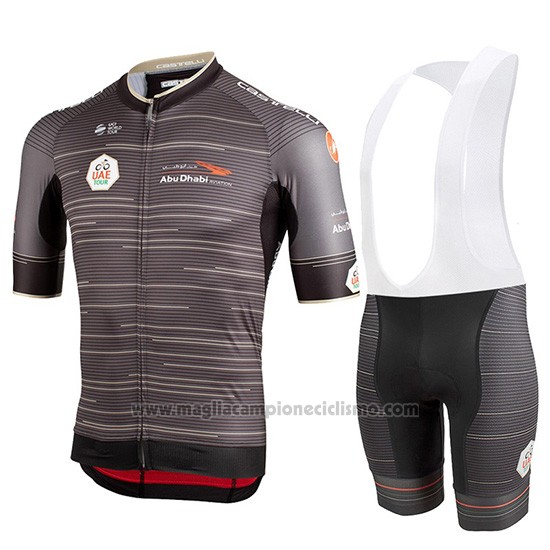 2019 Abbigliamento Ciclismo Castelli UAE Tour Grigio Manica Corta e Salopette